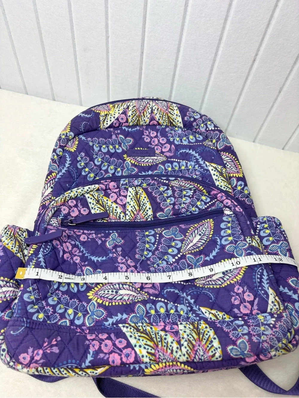 Vera Bradley Purple Floral Paisley Quilted Backpack Pink & Yellow Accents travel
